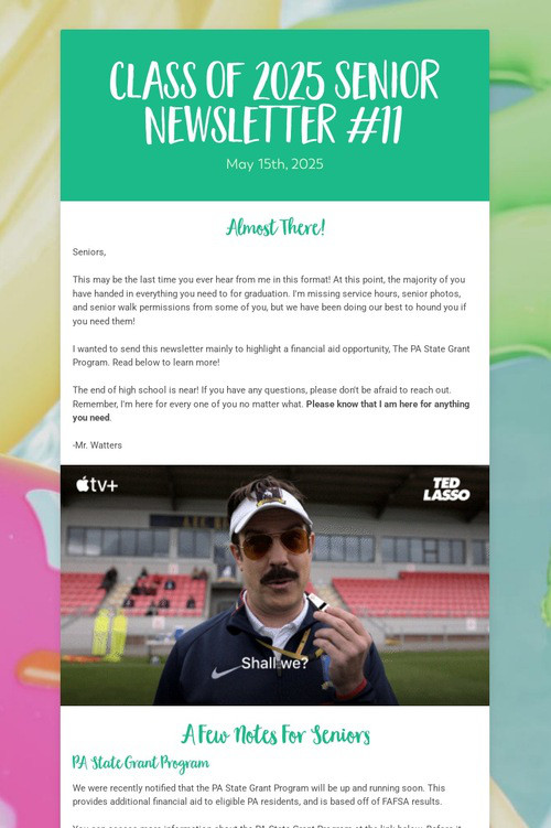 Class of 2025 Senior Newsletter #11