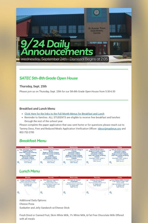 9/24 Daily Announcements