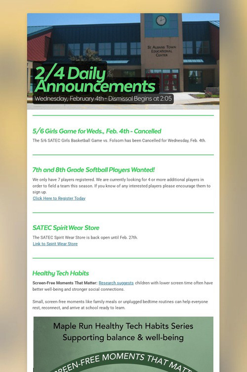 2/4 Daily Announcements