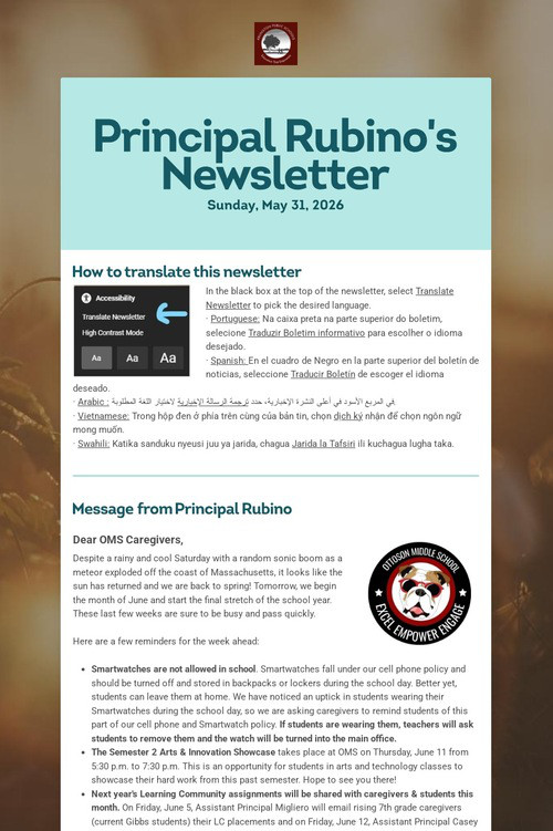 Principal Rubino's Newsletter