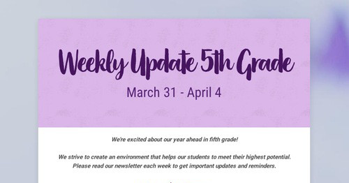 Weekly Update 5th Grade