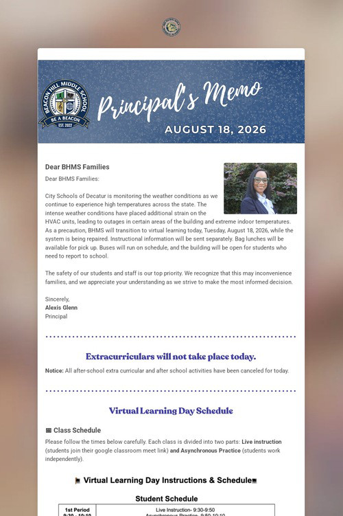 A Message From Principal Glenn