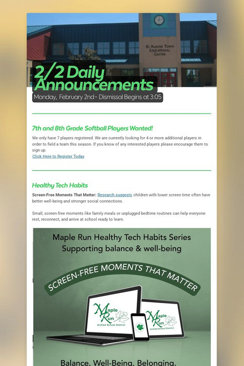 2/2 Daily Announcements
