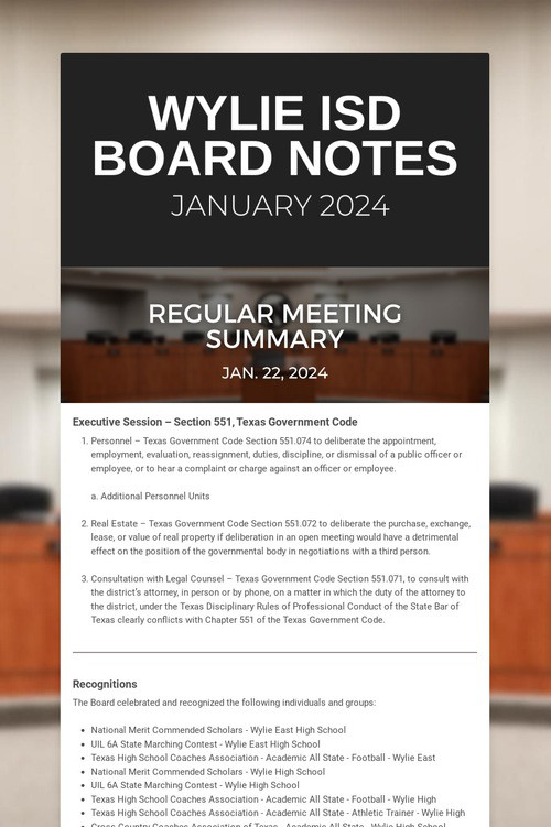 Wylie ISD Board Notes