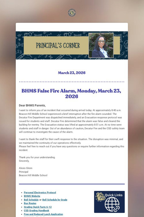 A Message From Principal Glenn