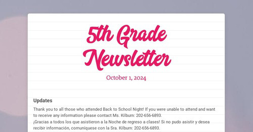 5th Grade Newsletter