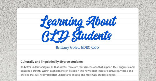 Learning About CLD Students | Smore Newsletters