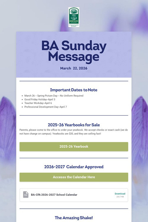 BA Sunday Message