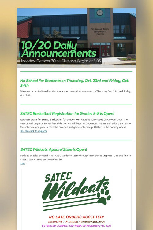 10/20 Daily Announcements