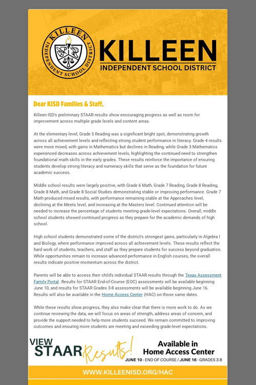 KISD Preliminary STAAR Results