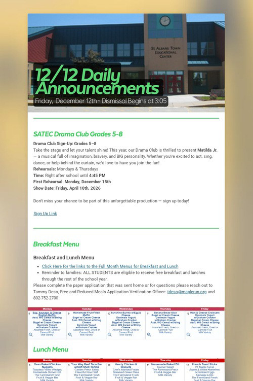 12/12 Daily Announcements