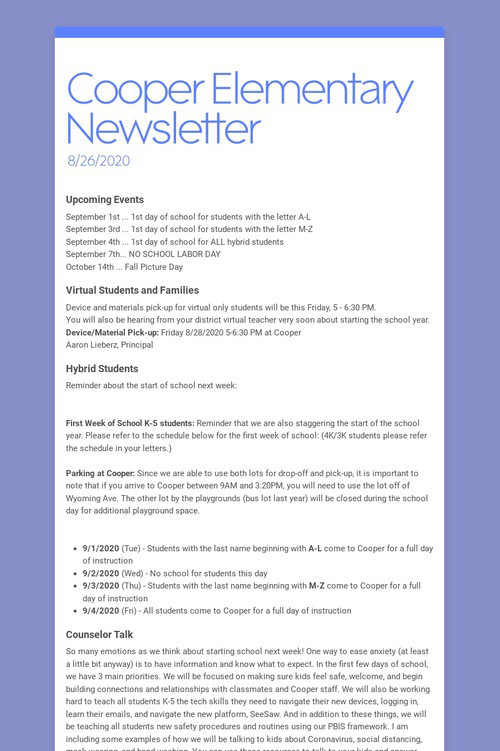 Cooper Elementary Newsletter