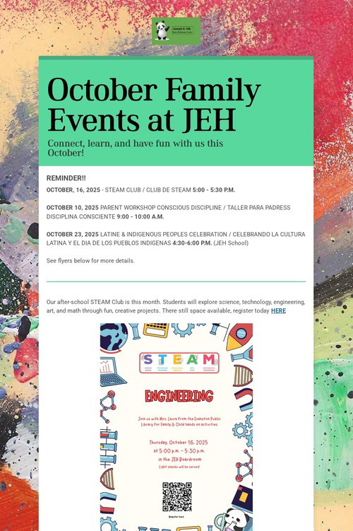 October Family Events at JEH