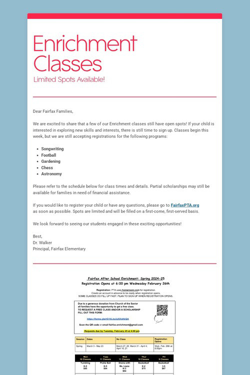 Enrichment Classes