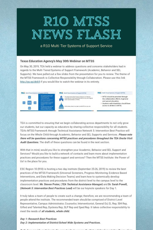 R10 MTSS News Flash
