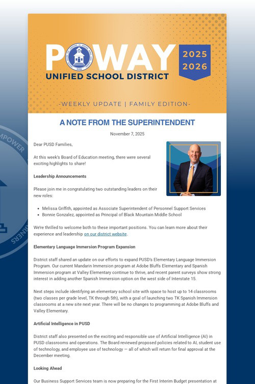Superintendent's Weekly Update