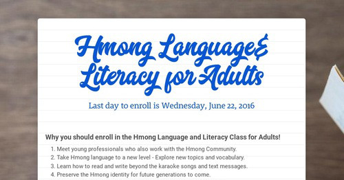 Hmong Language& Literacy for Adults | Smore Newsletters