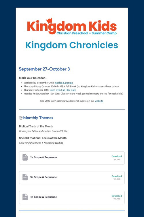 Kingdom Chronicles: Sept 27-Oct 3