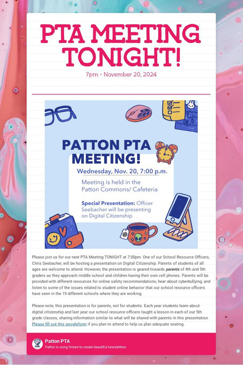 PTA MEETING TONIGHT!