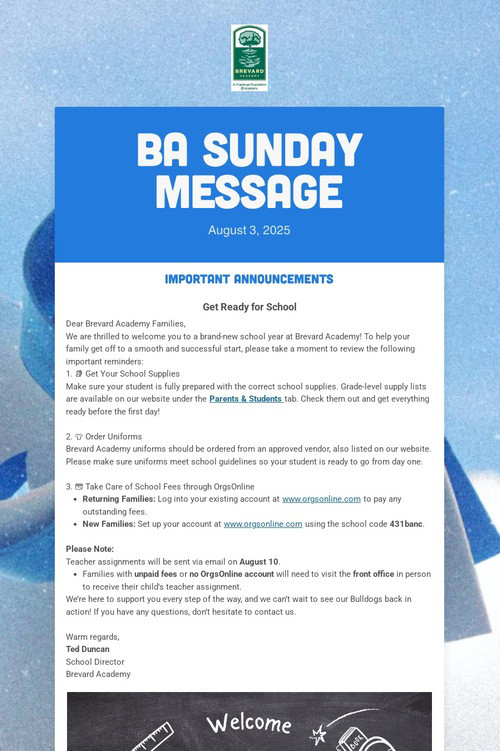 BA Sunday Message