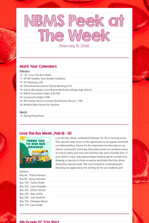 NBMS Peek at The Week