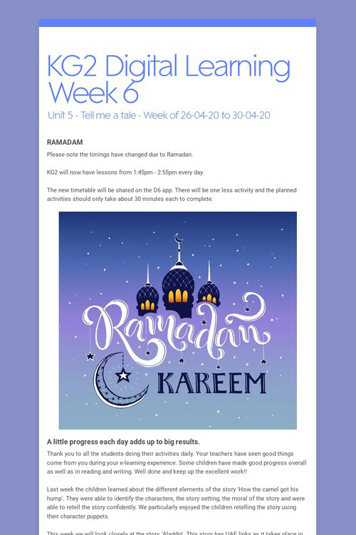 KG2 Digital Learning Week 6