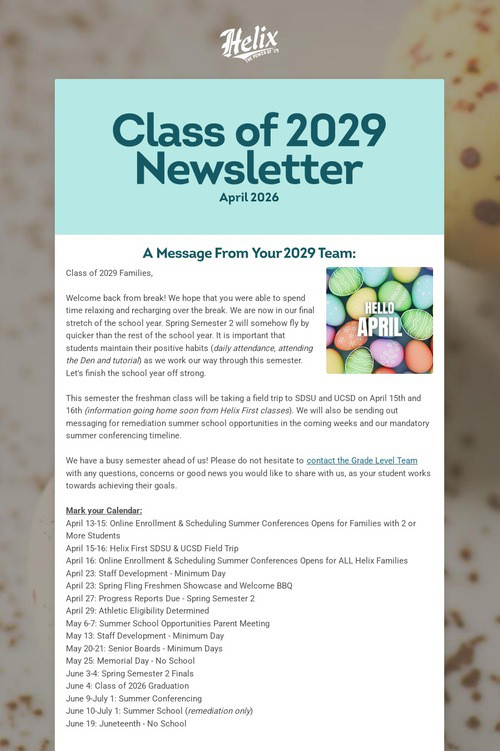 Class of 2029 Newsletter