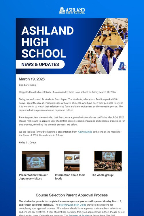 Ashland High School Weekly Update
