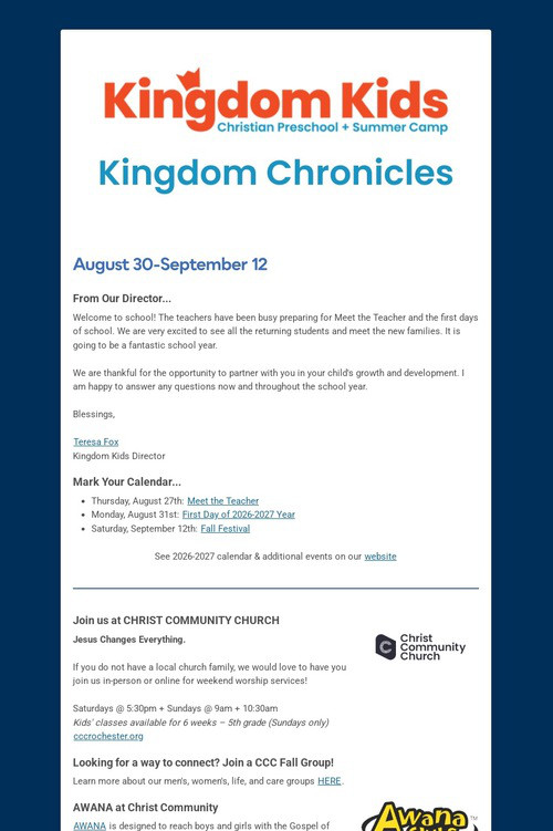 Kingdom Chronicles: Aug 30-Sept 12