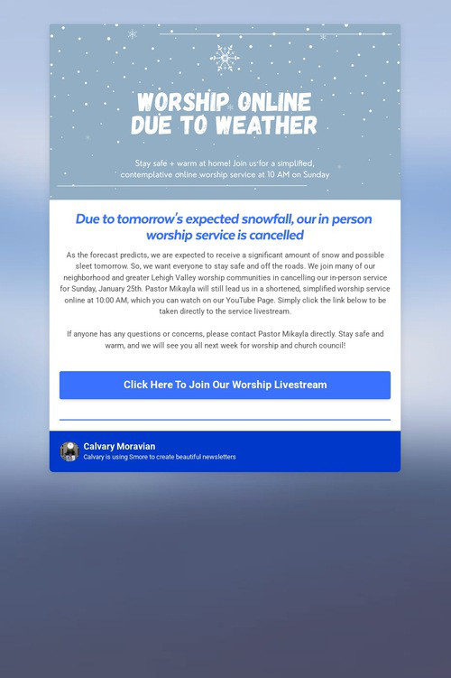 In Person Worship Cancelled