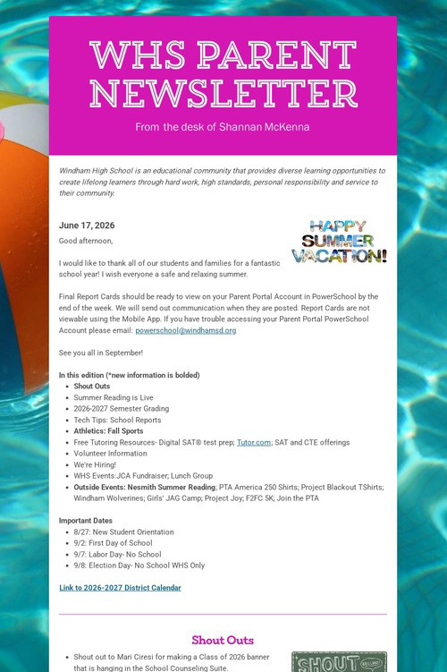 WHS Parent Newsletter