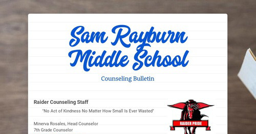Sam Rayburn Intermediate Design newsletters to spread the word online | Smore