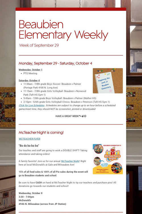 Beaubien Elementary Weekly
