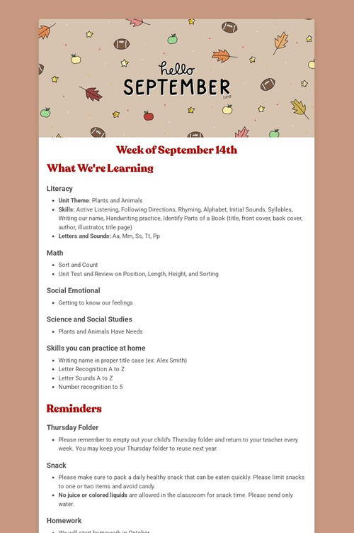 Kindergarten Newsletter