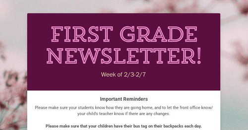 First Grade Newsletter!