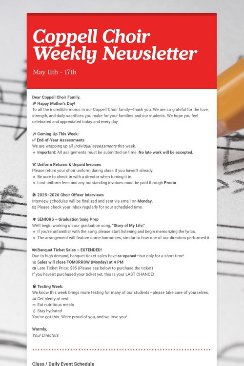Coppell Choir Weekly Newsletter