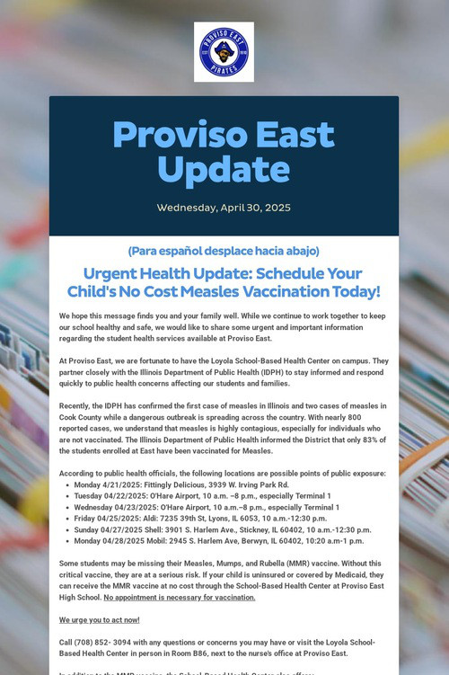Proviso East Update
