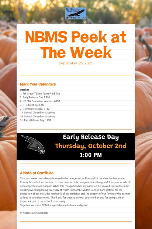 NBMS Peek at The Week