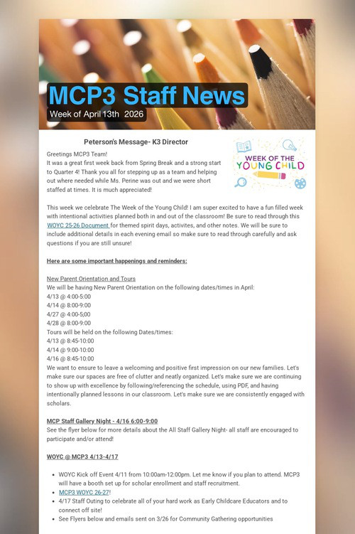 MCP3 Staff News