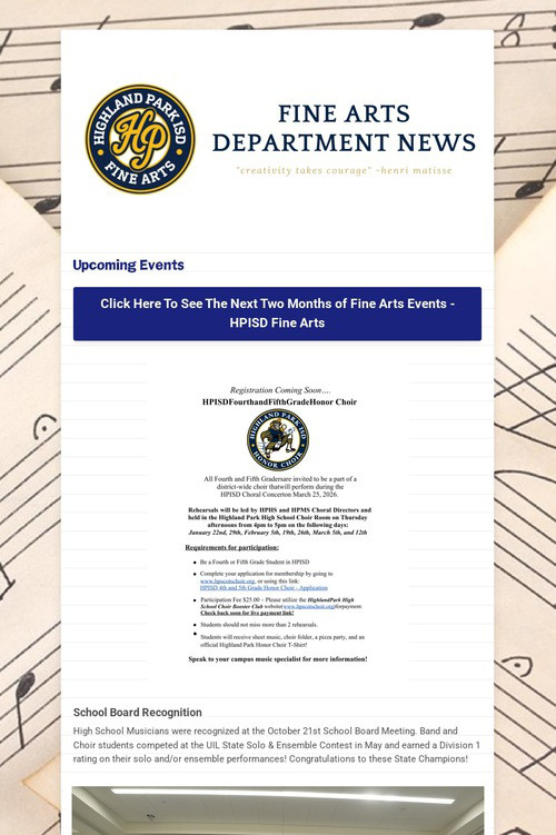 10/31/25 Fine Arts Department News