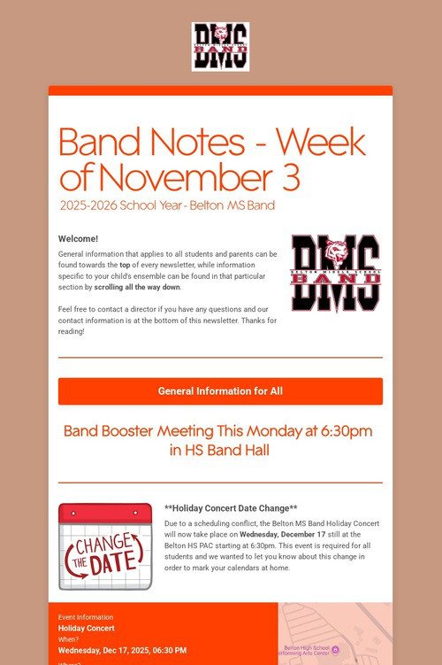 Band Notes - Week of November 3