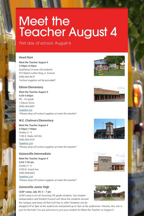 Meet the Teacher August 4
