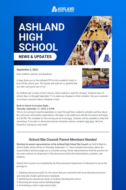 Ashland High School Weekly Update