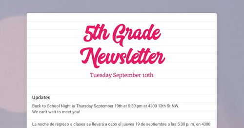 5th Grade Newsletter