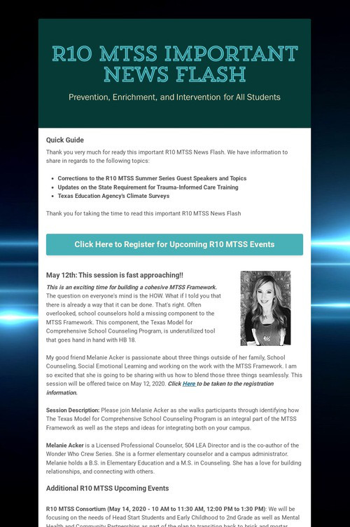 R10 MTSS Important News Flash
