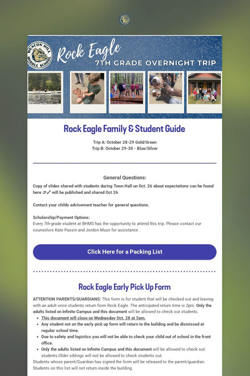 7th Grade Rock Eagle Family Guide