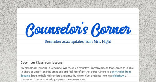 Counselor's Corner