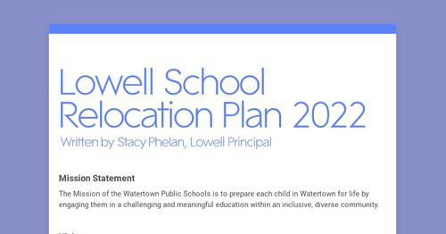 Lowell School Relocation Plan 2022