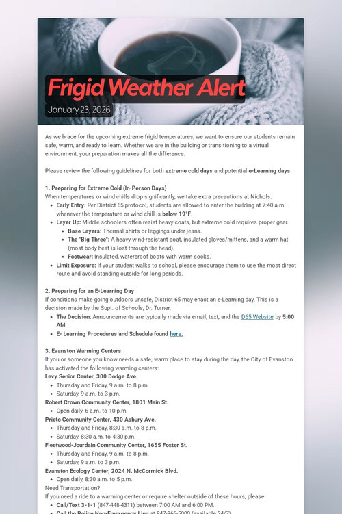 Frigid Weather Alert