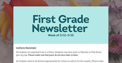 First Grade Newsletter